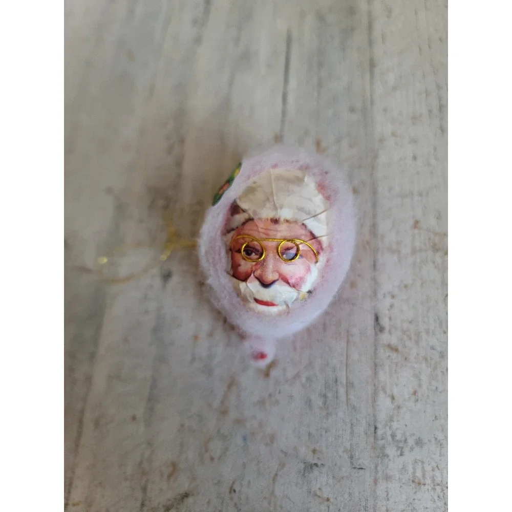 Mini vintage paper mache Santa Claus face unique ornament Xmas home decor
